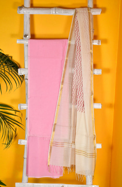 Baby Pink Chanderi Unstitched Suit Set