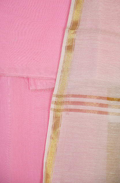 Baby Pink Chanderi Unstitched Suit Set