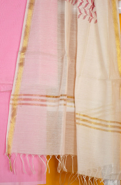Baby Pink Chanderi Unstitched Suit Set