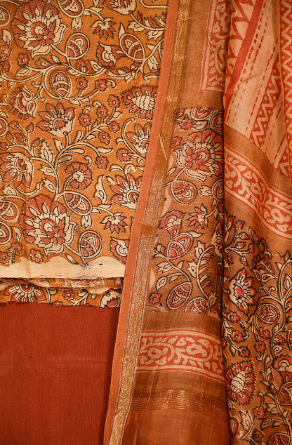 Mustard and Rust Pure Silk Chanderi Unstitched Suit Set