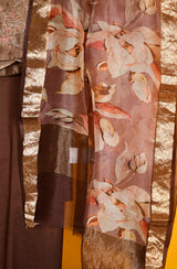 Brown Pure Tissue Unstitched Suit Set