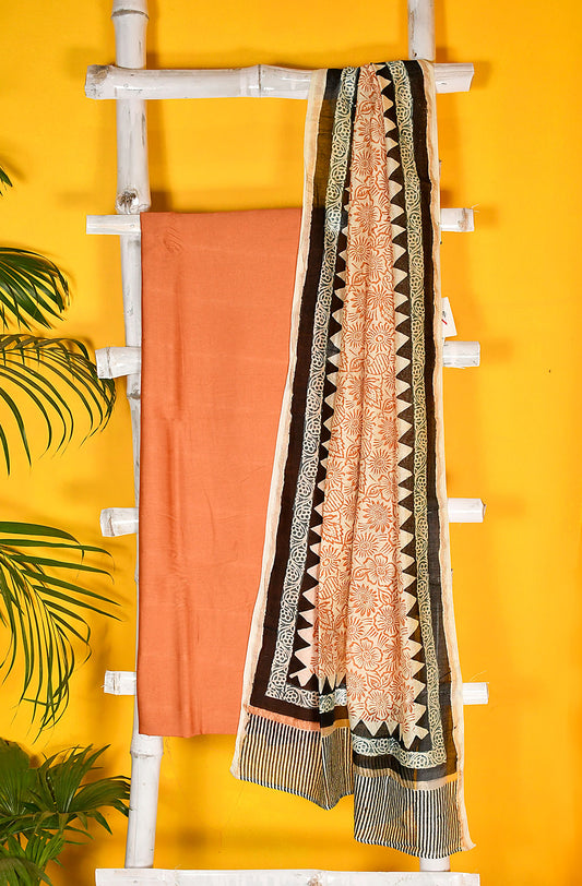 Peach Pure Silk Chanderi Unstitched Suit Set