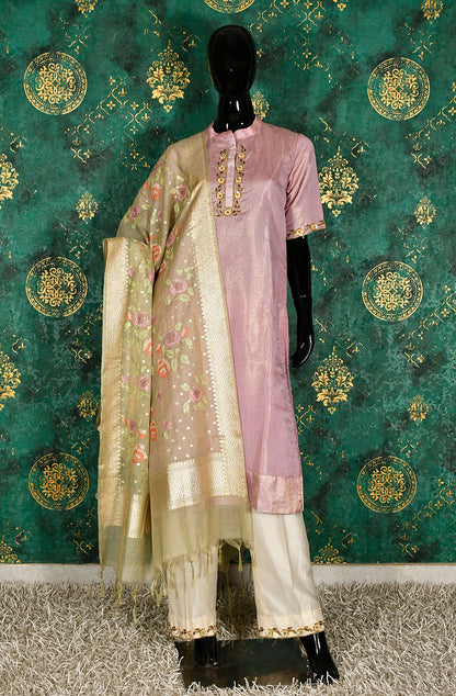 Levender Pink Tissue Silk Suit Set