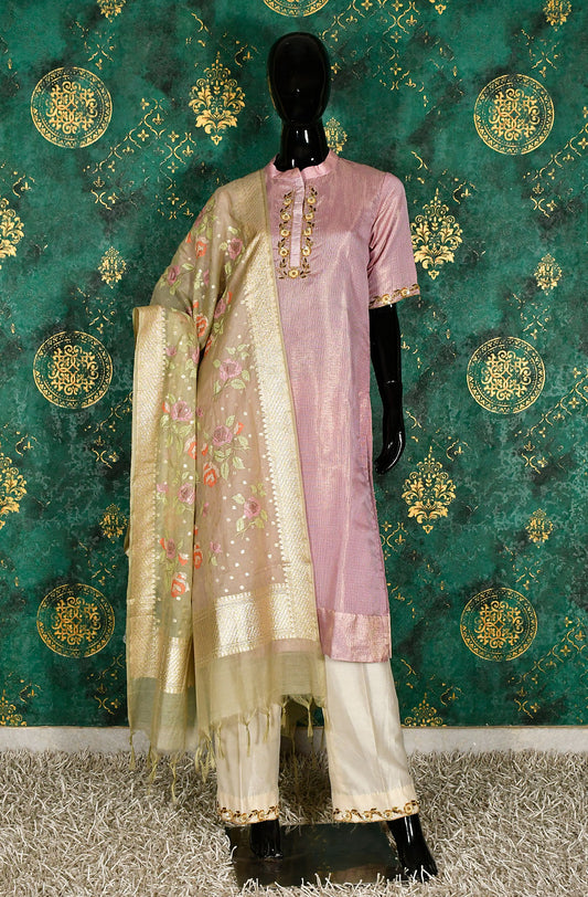 Levender Pink Tissue Silk Suit Set