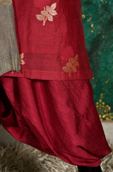 Maroon Cotton Chanderi Hand Embroidered Suit Set