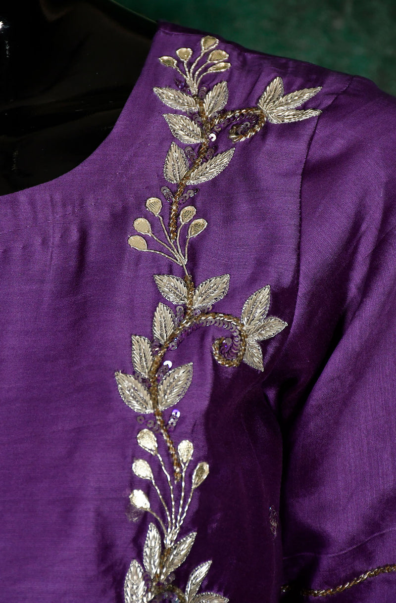 Lavender Pure Chanderi Silk Hand Embroidered Suit Set