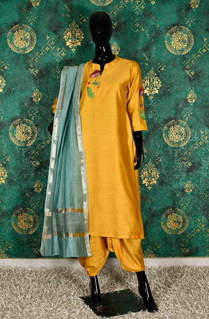 Mustard Munga Silk Suit Set