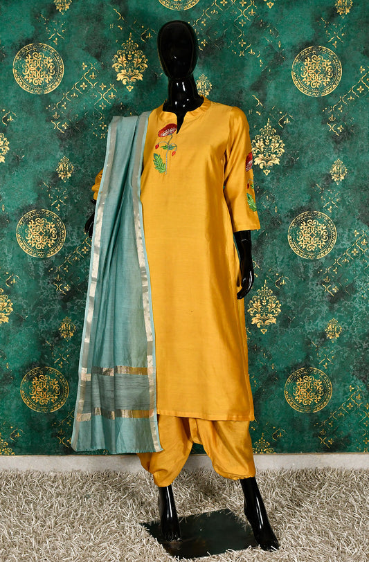 Mustard Munga Silk Suit Set