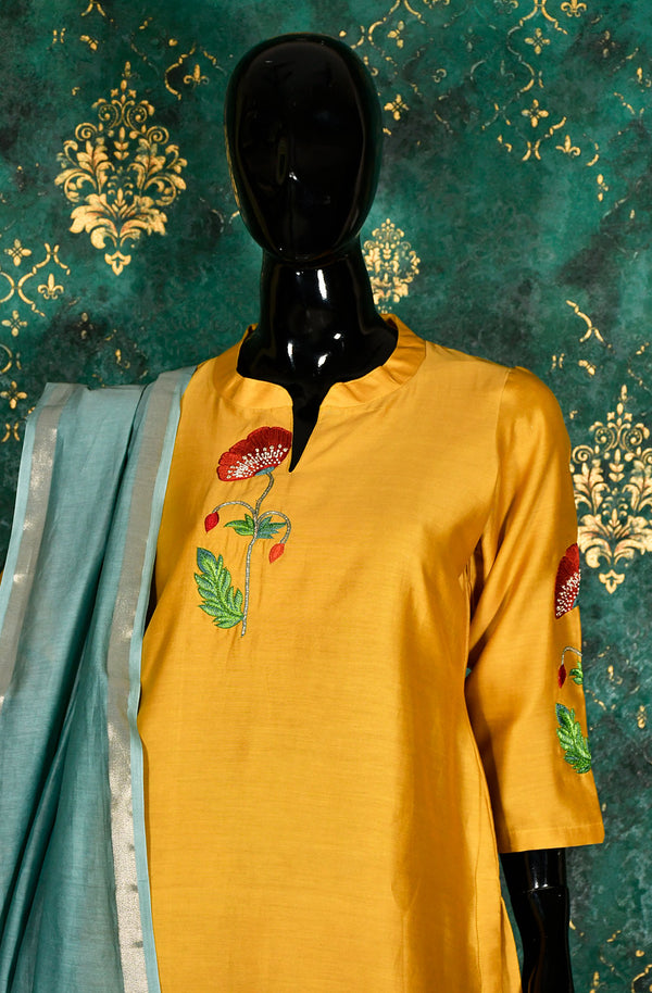 Mustard Munga Silk Suit Set