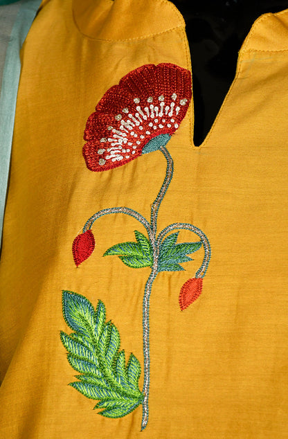Mustard Munga Silk Suit Set