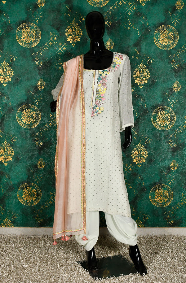 Ice Blue Pure Crepe Hand Embroidered Suit Set