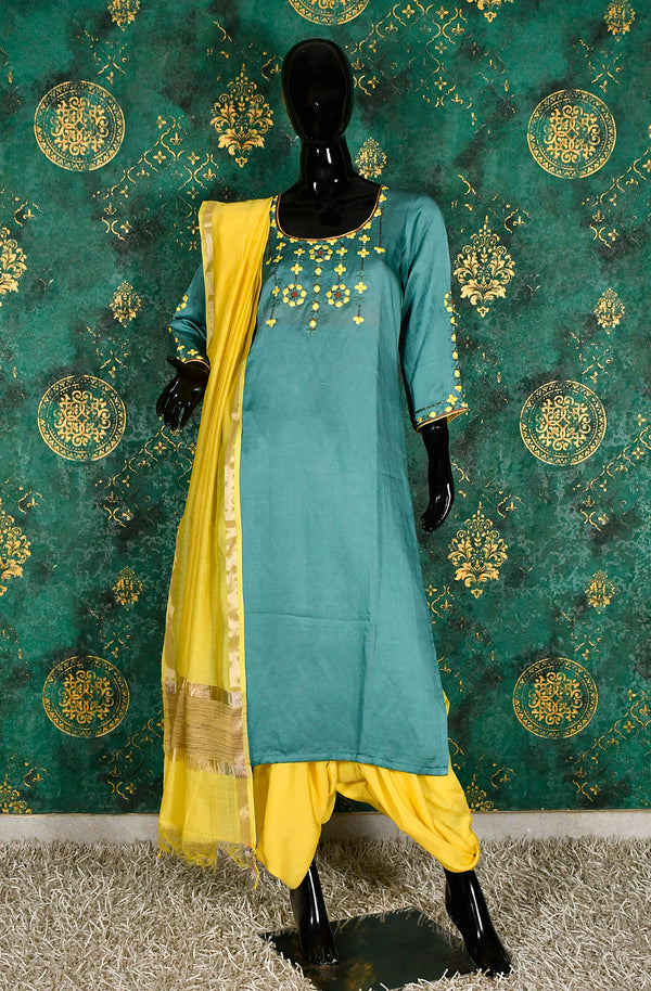 Teal Pure Modal Silk Hand Embroidered Suit Set