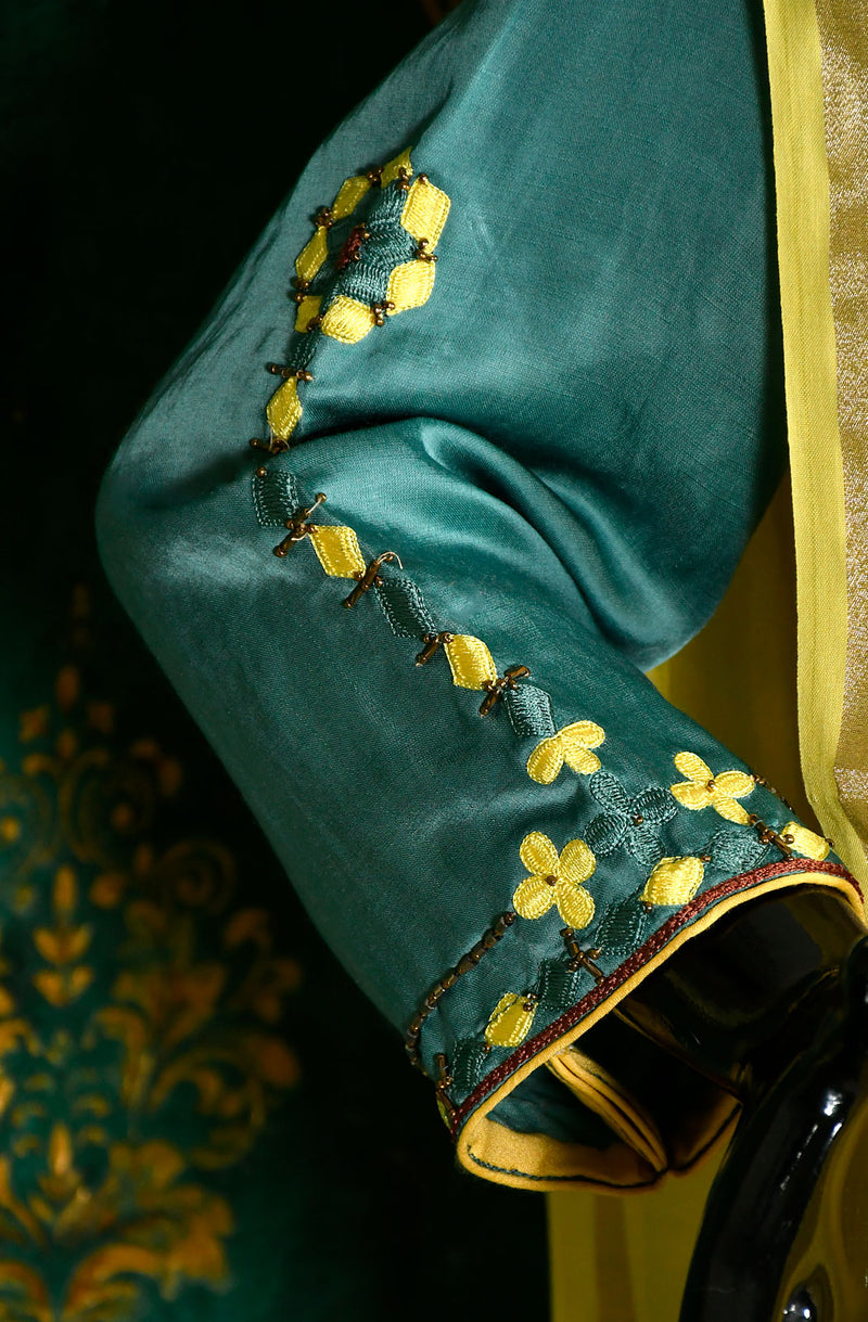 Teal Pure Modal Silk Hand Embroidered Suit Set