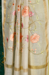 Pista Pure Silk Chanderi Hand Embroidered Suit Set