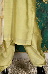 Pista Pure Silk Chanderi Hand Embroidered Suit Set