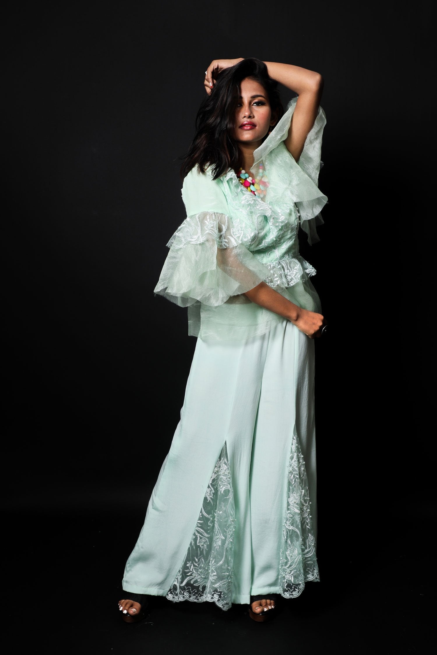 Aquamarine Indowestern Designer Plazzo Top Set - Mint Munch - Naksheband