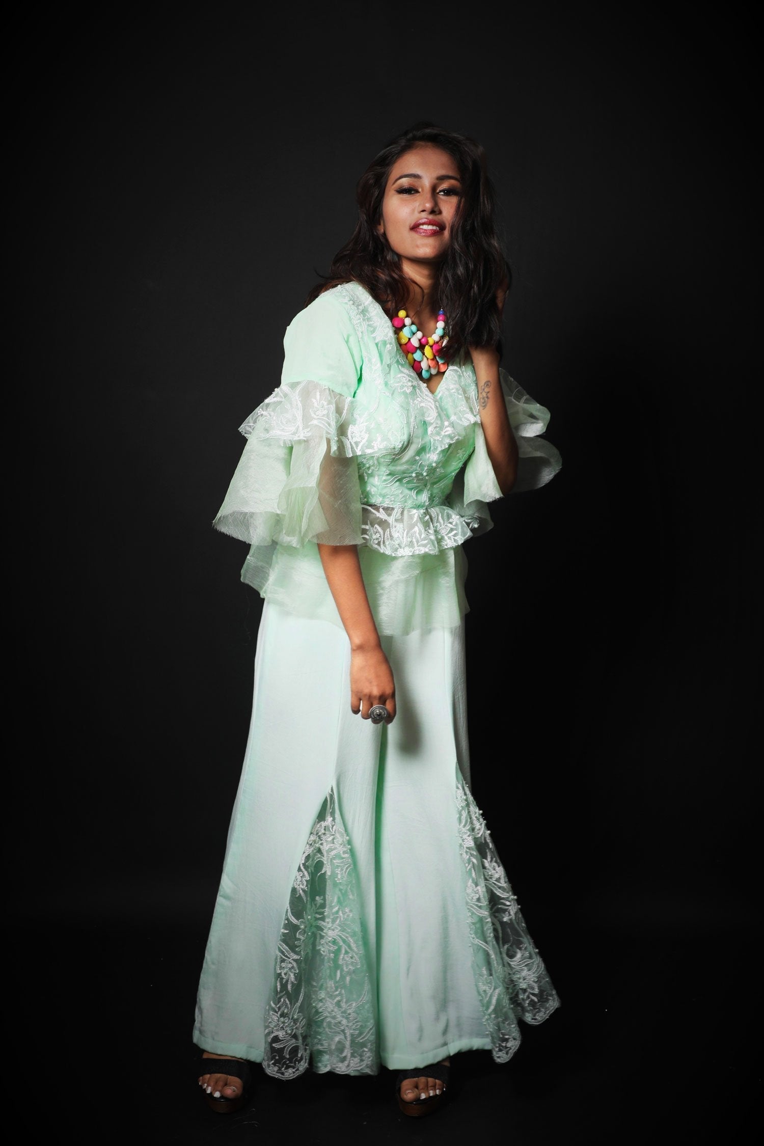 Aquamarine Indowestern Designer Plazzo Top Set - Mint Munch - Naksheband