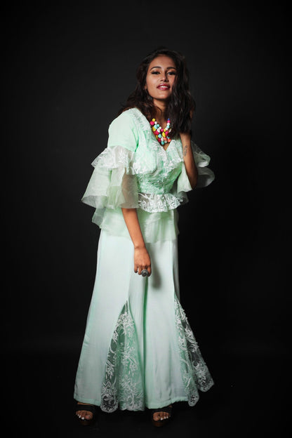 Aquamarine Indowestern Designer Plazzo Top Set - Mint Munch - Naksheband