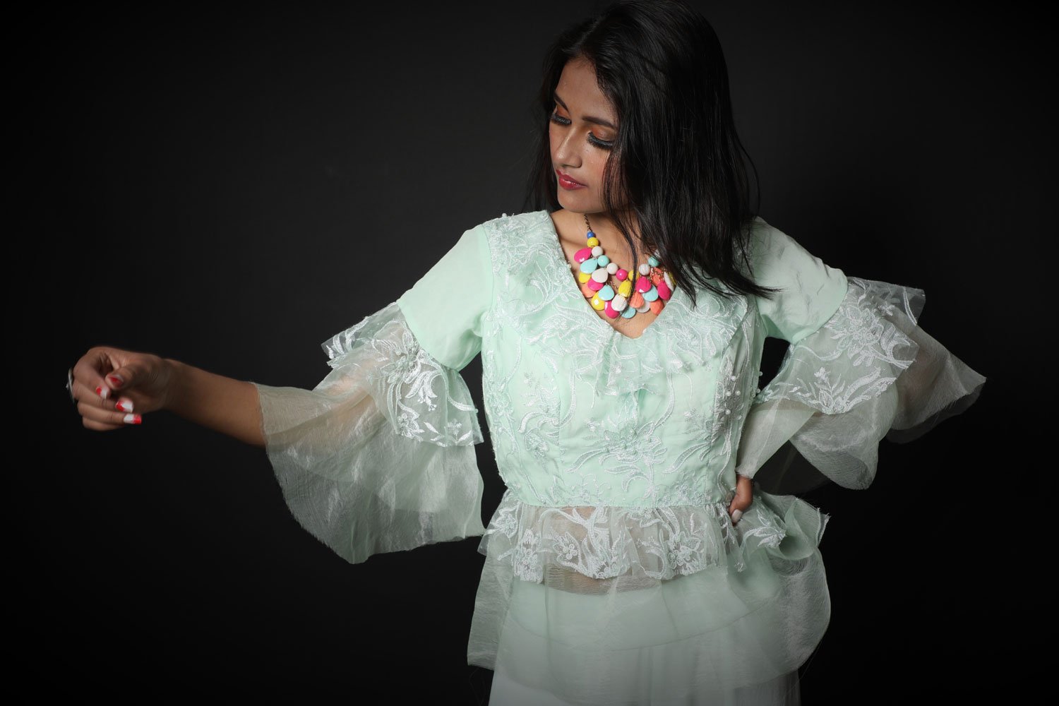 Aquamarine Indowestern Designer Plazzo Top Set - Mint Munch - Naksheband