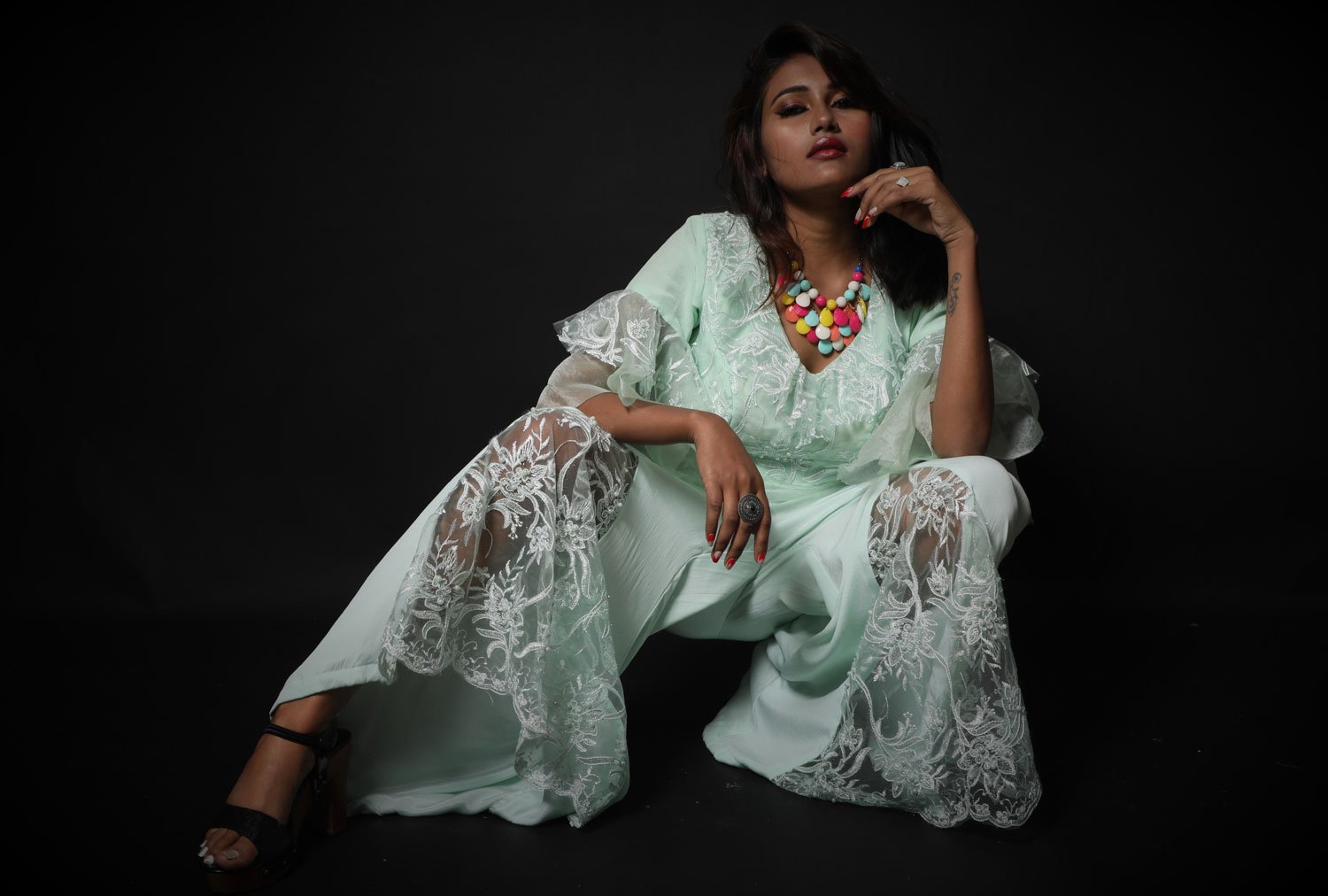 Aquamarine Indowestern Designer Plazzo Top Set - Mint Munch - Naksheband
