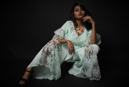 Aquamarine Indowestern Designer Plazzo Top Set - Mint Munch - Naksheband