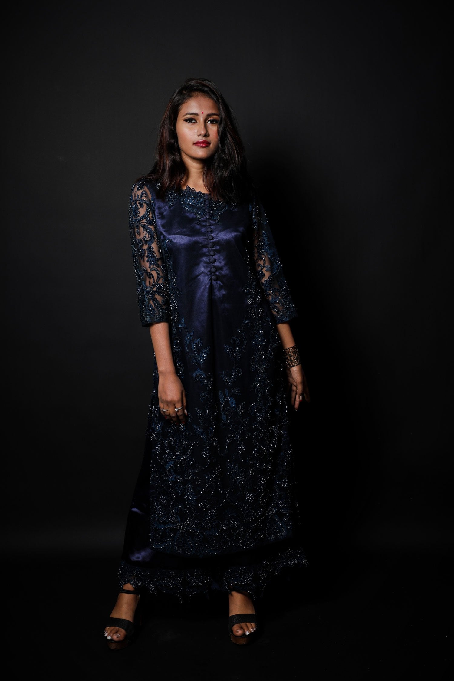 Designer Embroidered Suit Set - Indigo - Naksheband