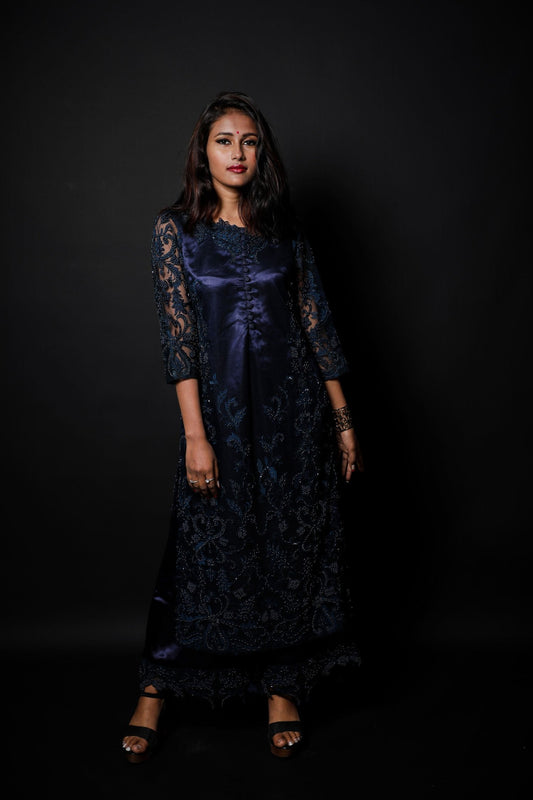 Designer Embroidered Suit Set - Indigo - Naksheband