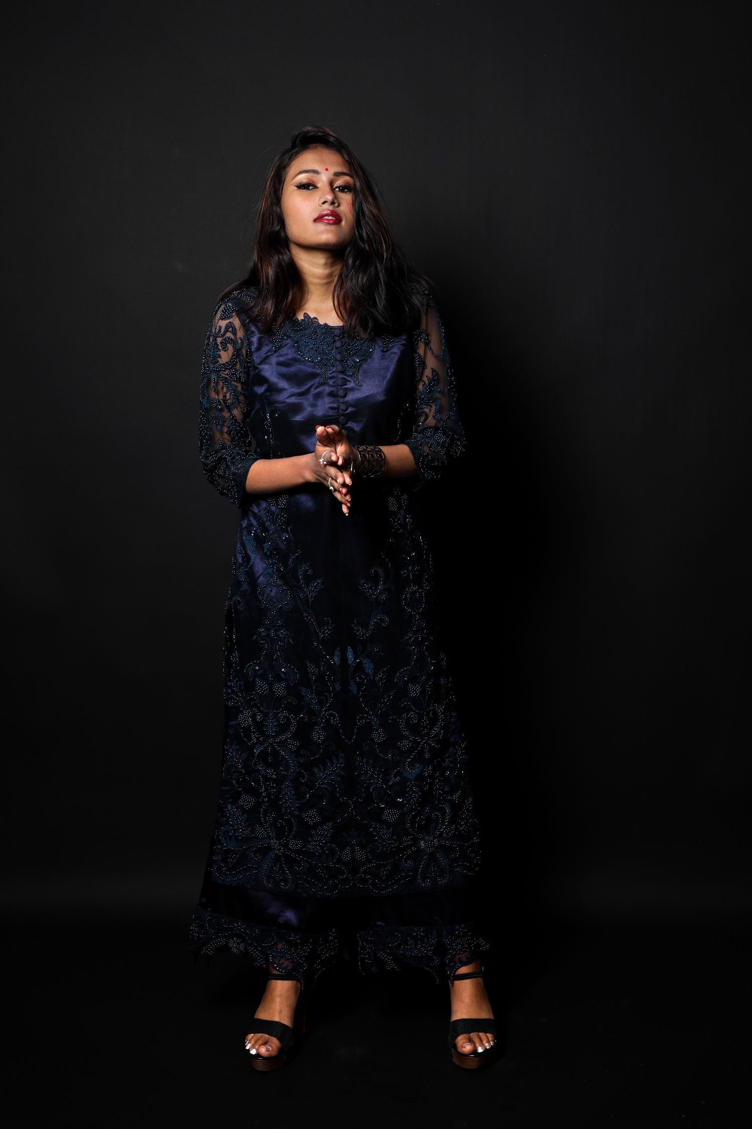 Designer Embroidered Suit Set - Indigo - Naksheband