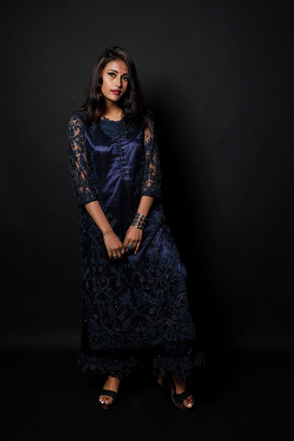 Designer Embroidered Suit Set - Indigo - Naksheband