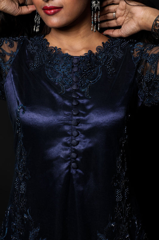 Designer Embroidered Suit Set - Indigo - Naksheband