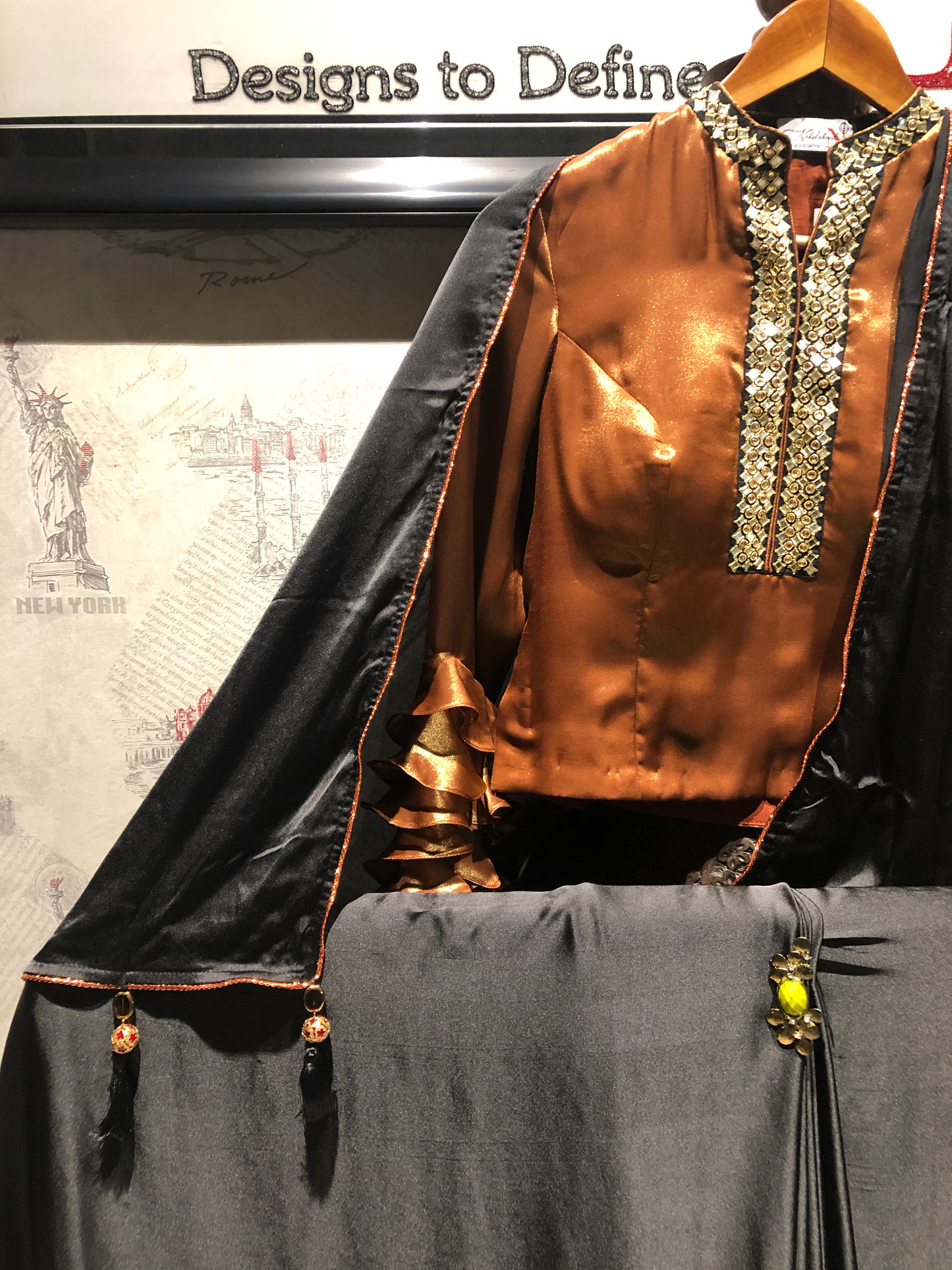 Black And Brown Color Designer Satan Silk Saree - Sooty - Naksheband
