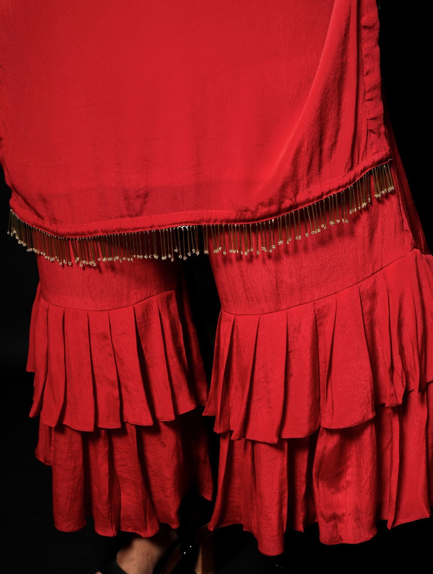 Bloody Red Color Indowestern Designer Crepe Suit Set - Antique Red - Naksheband