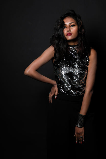 Black Color Indowestern Designer Jumpsuit - Obsidian - Naksheband