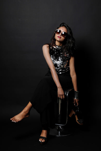 Black Color Indowestern Designer Jumpsuit - Obsidian - Naksheband