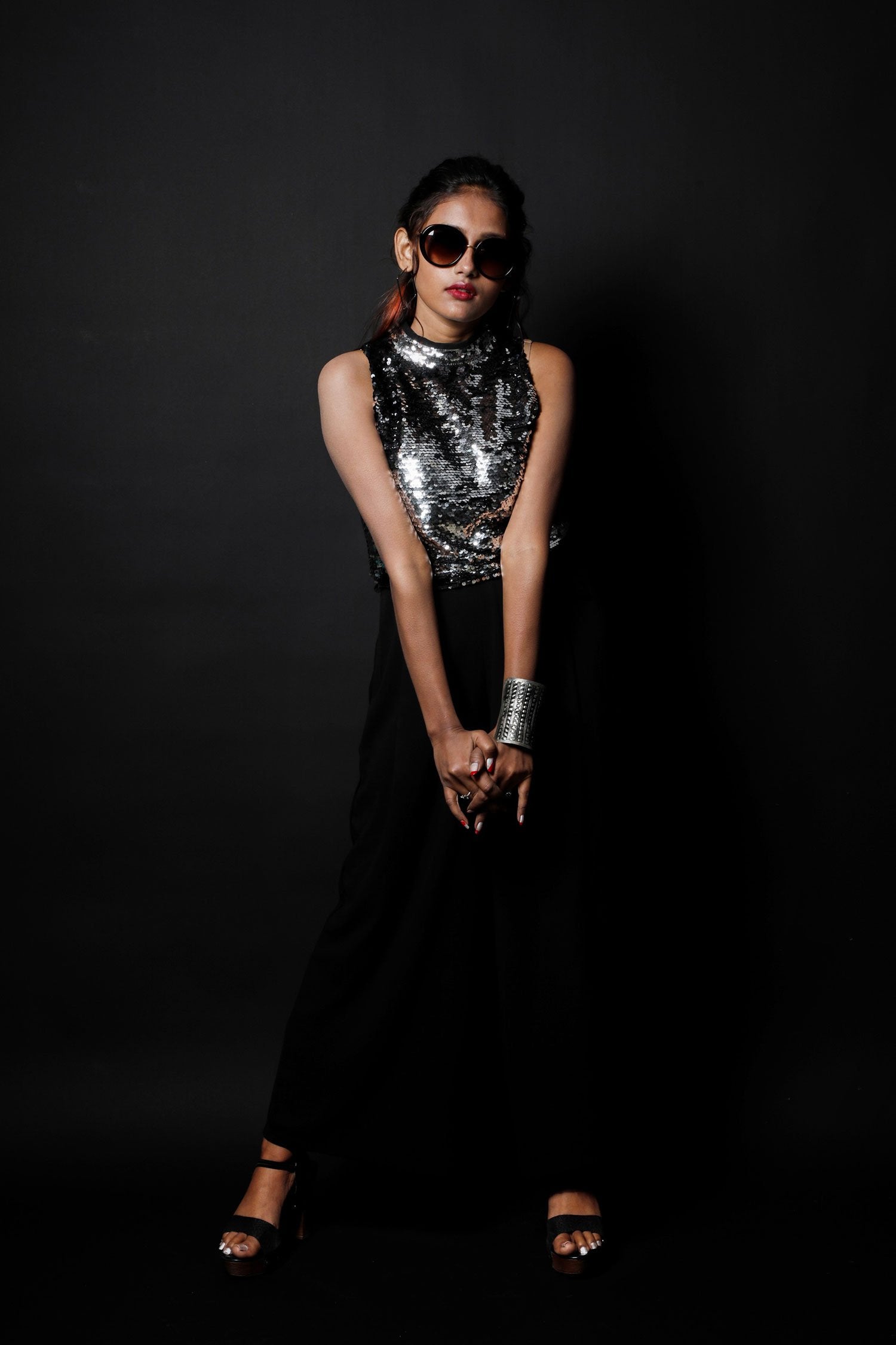 Black Color Indowestern Designer Jumpsuit - Obsidian - Naksheband