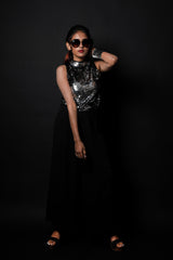 Black Color Indowestern Designer Jumpsuit - Obsidian - Naksheband