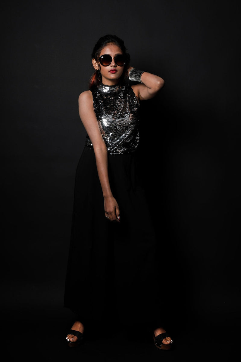 Black Color Indowestern Designer Jumpsuit - Obsidian - Naksheband