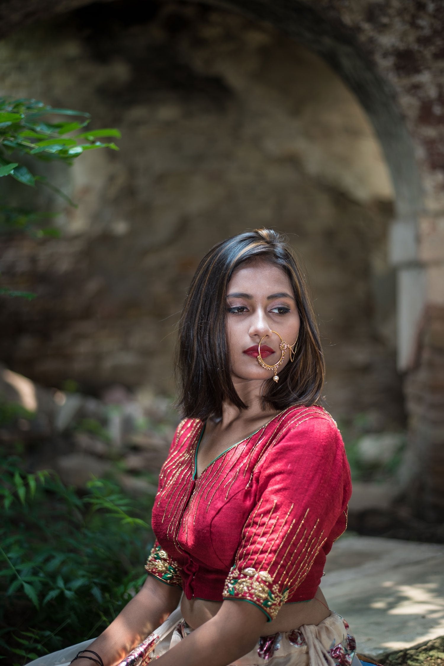 Mehroon Color Designer Blouse Embroidered - Juliet - Naksheband