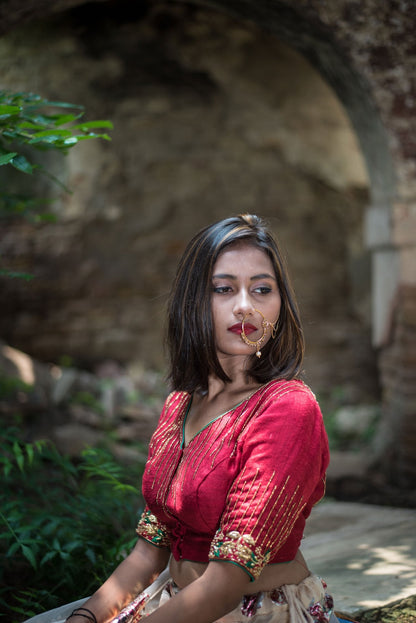 Mehroon Color Designer Blouse Embroidered - Juliet - Naksheband