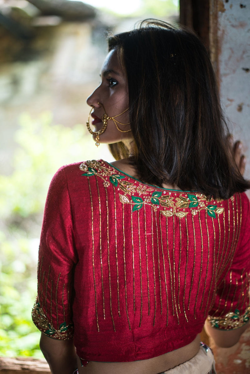 Mehroon Color Designer Blouse Embroidered - Juliet - Naksheband