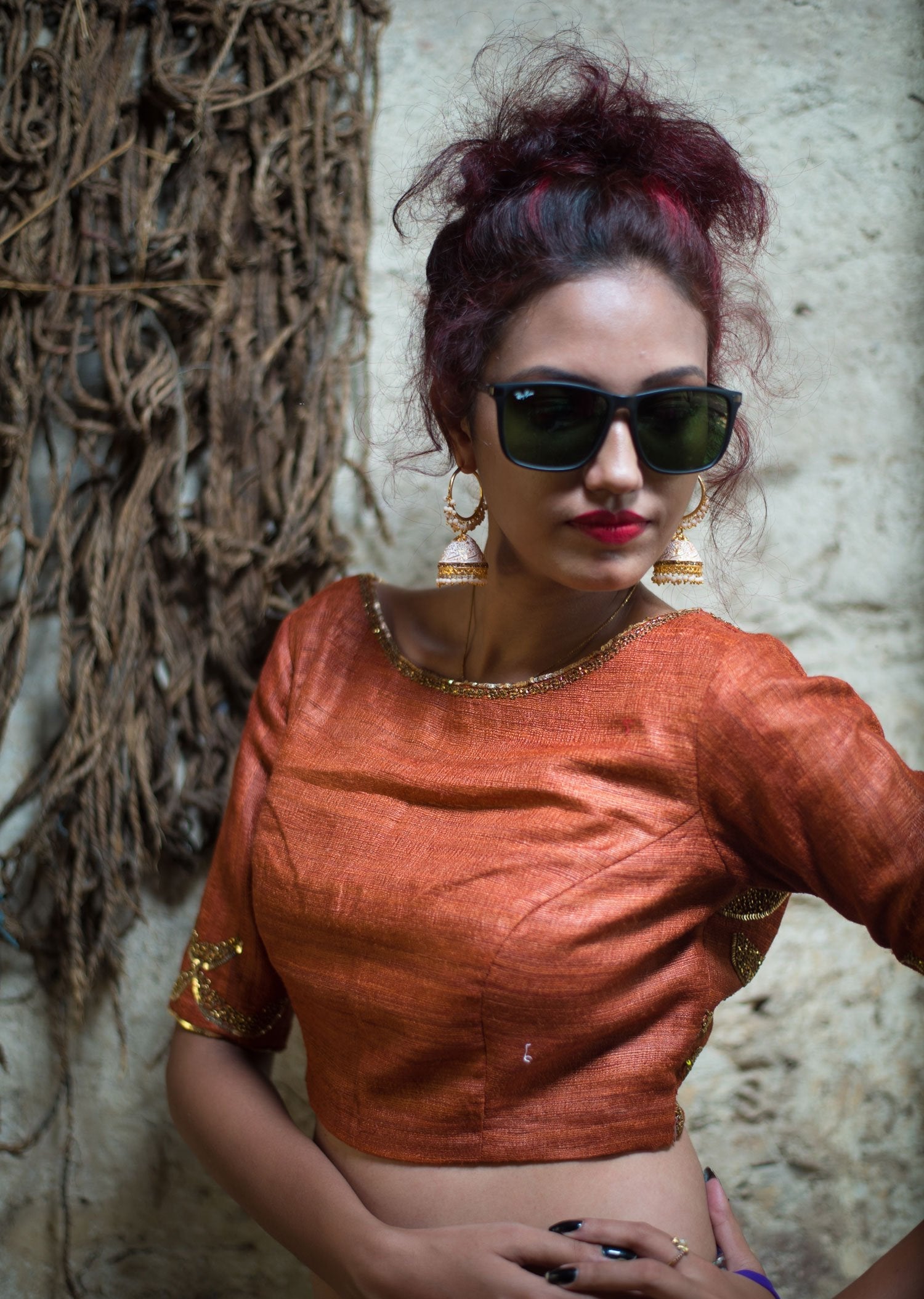 Brown Color Pure Silk Designer Blouse - Rosewood - Naksheband