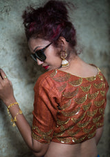 Brown Color Pure Silk Designer Blouse - Rosewood - Naksheband