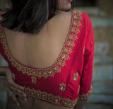 Raw Silk Designer blouse -Roaring Red - Naksheband