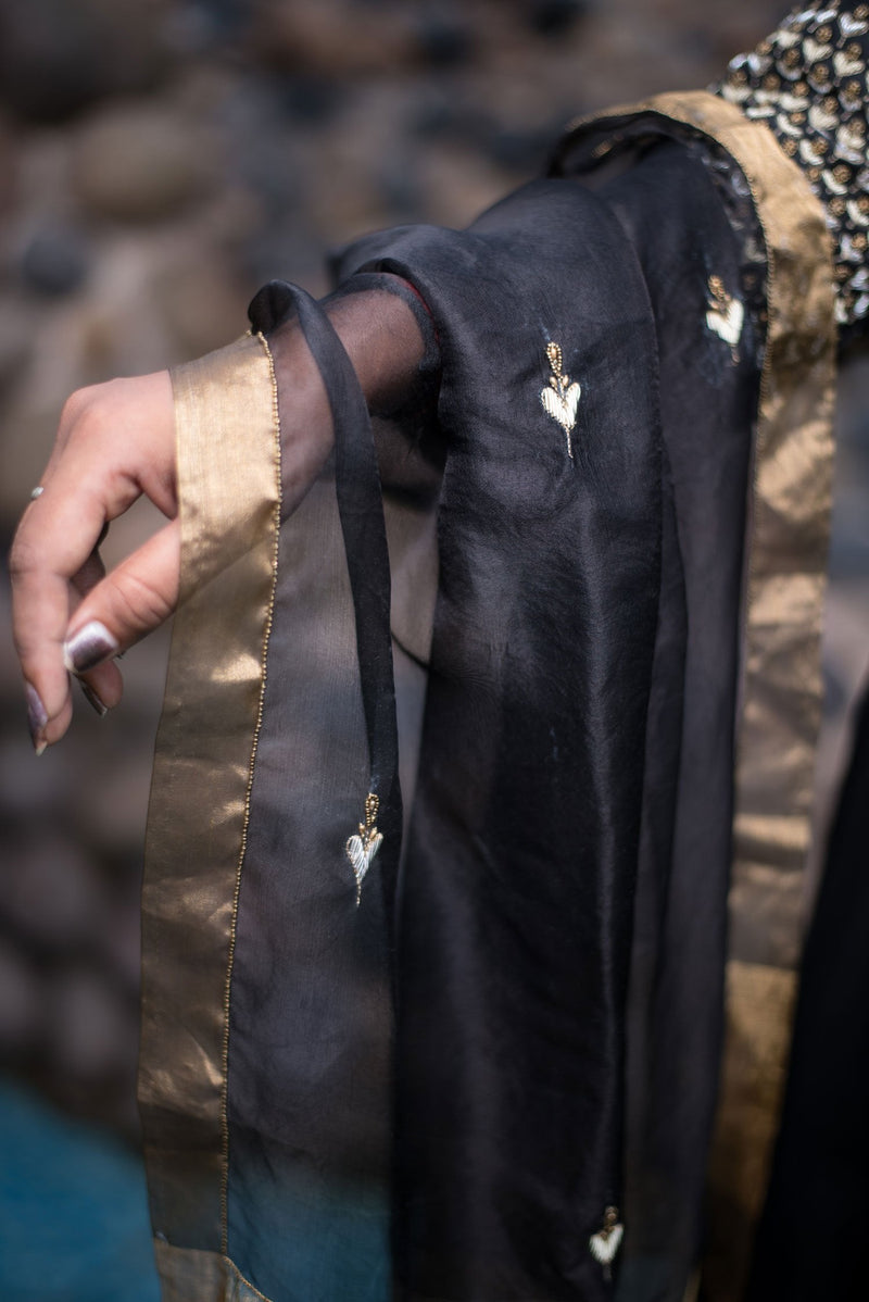 Black Color Pure Chanderi Silk Suit Set Designer - Raven - Naksheband