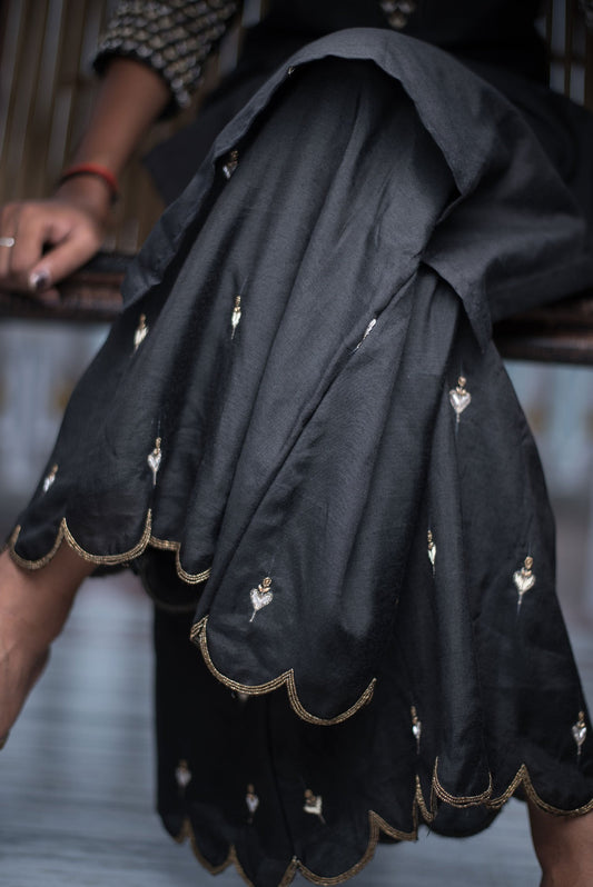 Black Color Pure Chanderi Silk Suit Set Designer - Raven - Naksheband