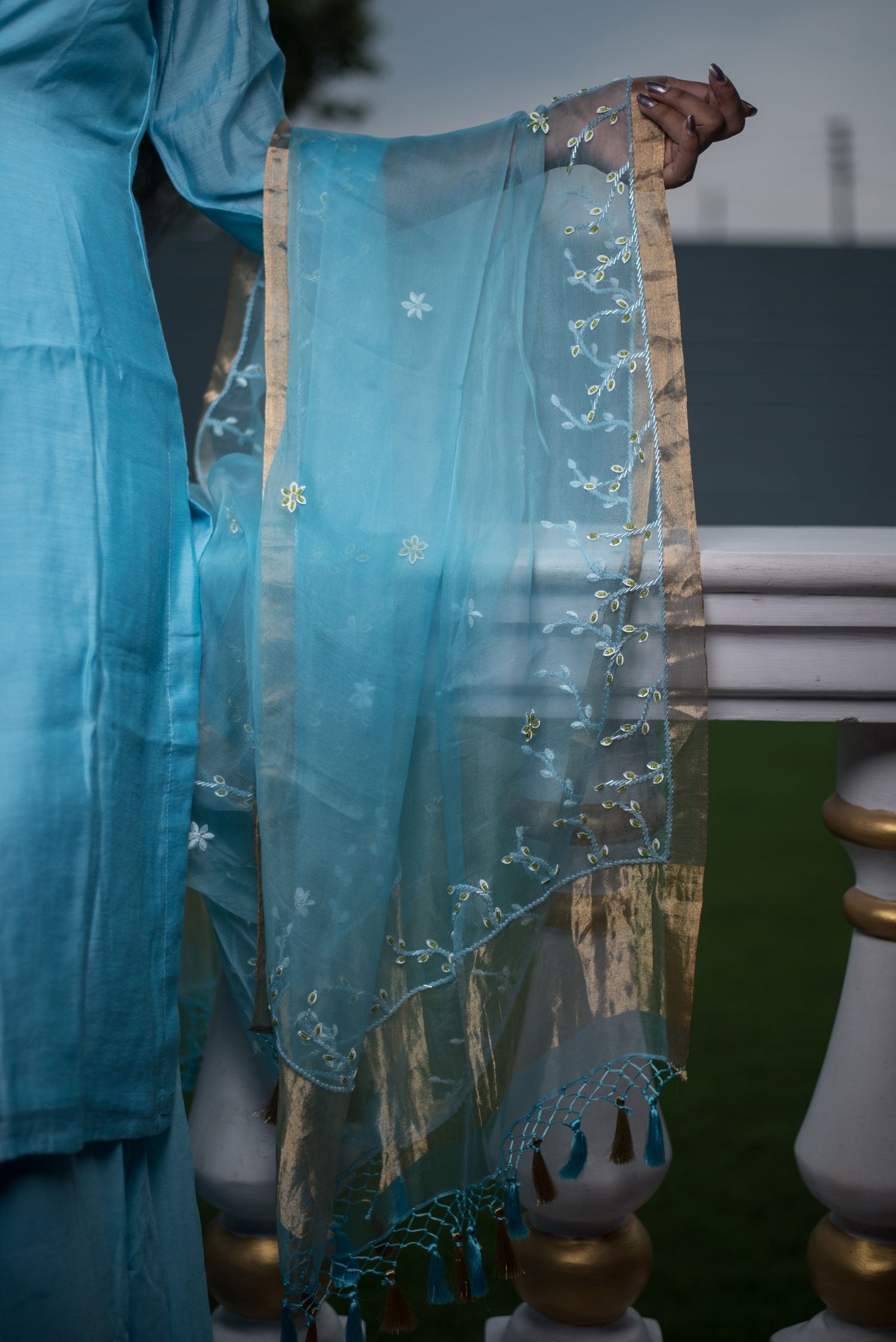 Blue Color Silk Chanderi Suit Set Designer - Carolina - Naksheband