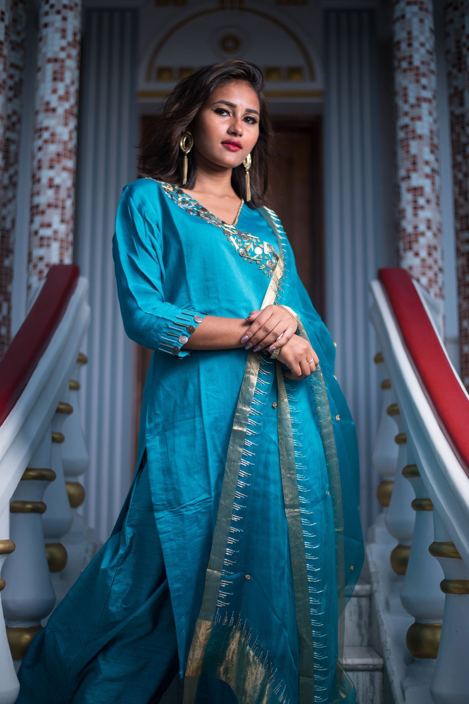 Blue Color Pure Silk Chanderi Suit Set Embroidery - Slashy Slay - Naksheband