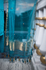 Blue Color Pure Silk Chanderi Suit Set Embroidery - Slashy Slay - Naksheband