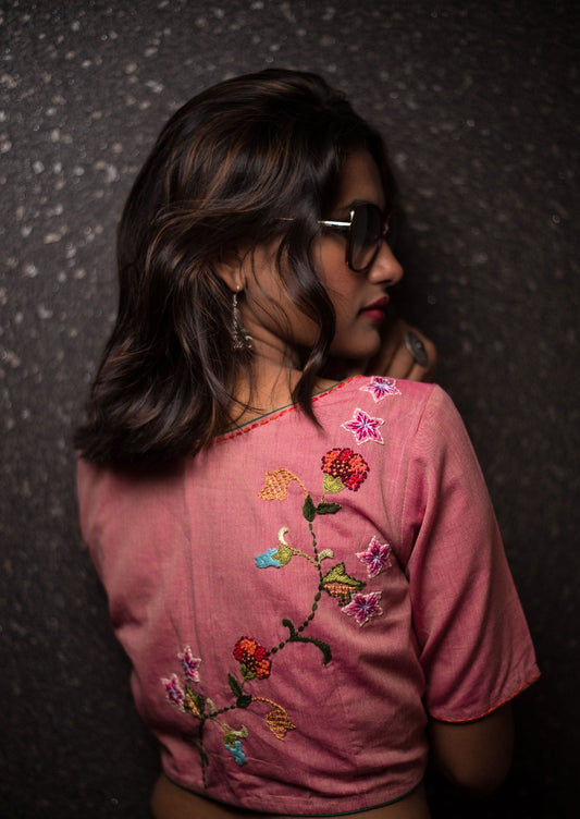 Pink Color Designer Pure Cotton Blouse - Popular Pink - Naksheband
