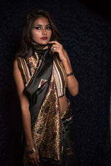 Black Color Designer Printed Pure Silk Saree - Pitch Prints - Naksheband